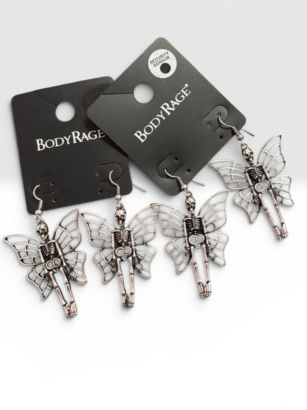 NWT 2 Pairs Body Rage Spencer Winged Skeleton Earrings Goth Alternative Unisex