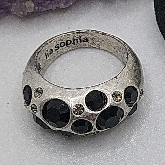Lia Sophia Lot of 2 Cocktail Rings Silver/Gold Tone Stone Sizes 8.75 and 7.75