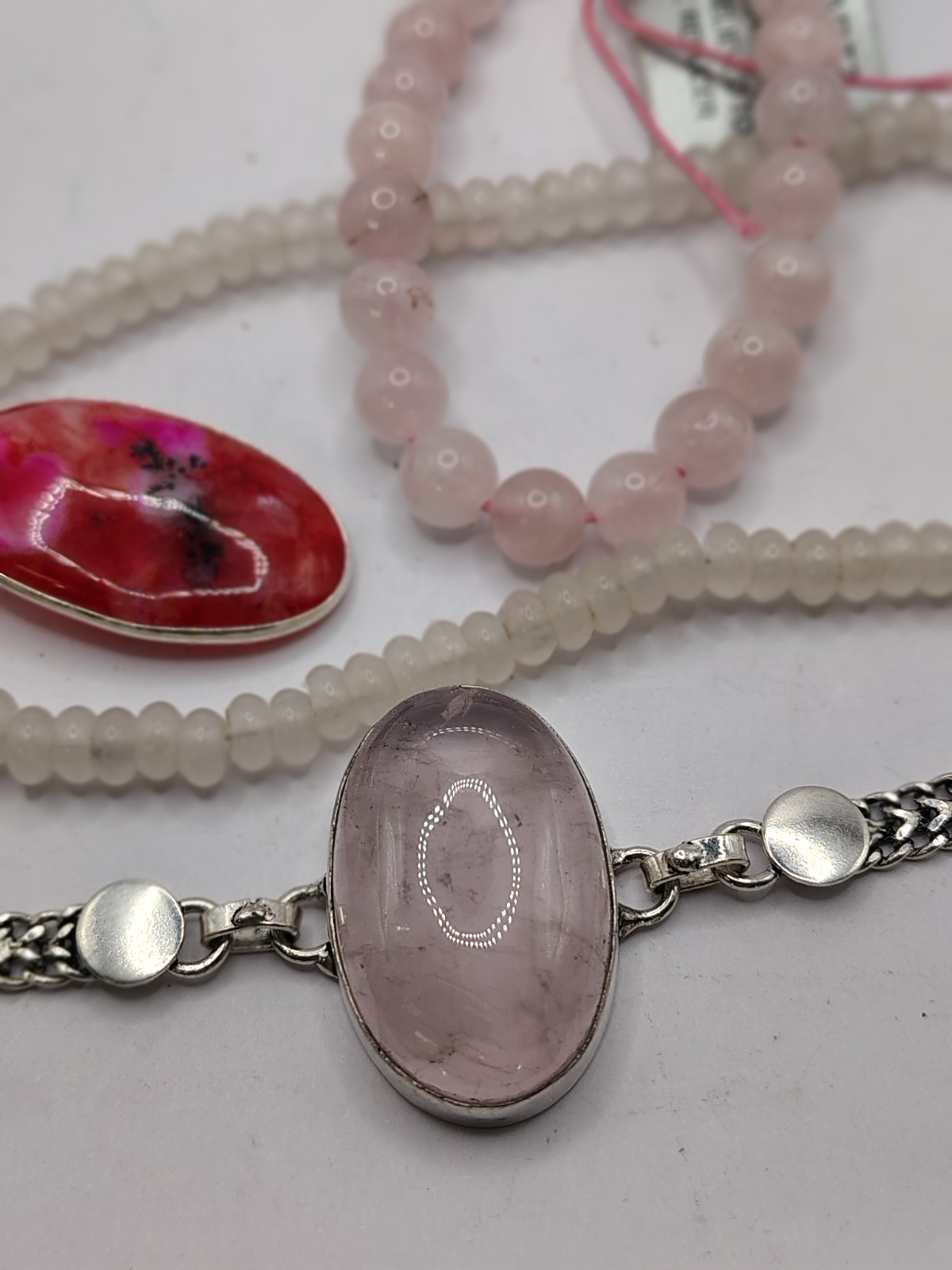S630 Rose Quartz Necklace Bracelet Pink Agate Pendant Jewelry Lot Boho