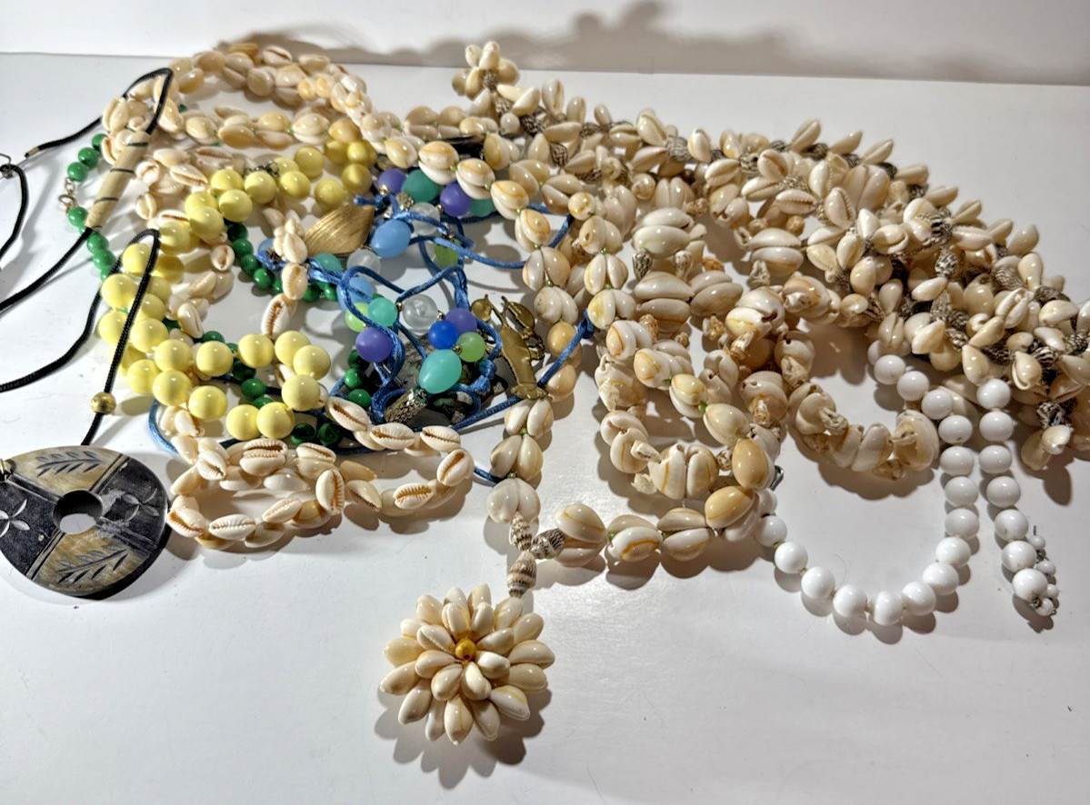 Seashell And Bead Necklaces Lot Of 9 Used Estate Collection