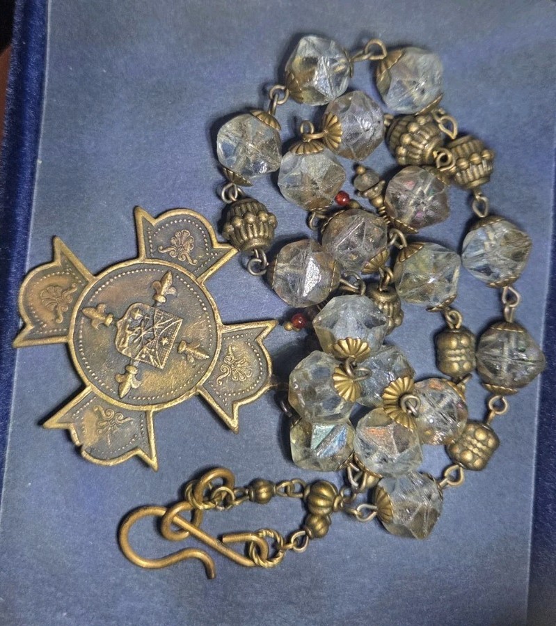 Rare Czech Sapphire Glass Necklace French Portuguese Medal of Merit Artisan OOAK
