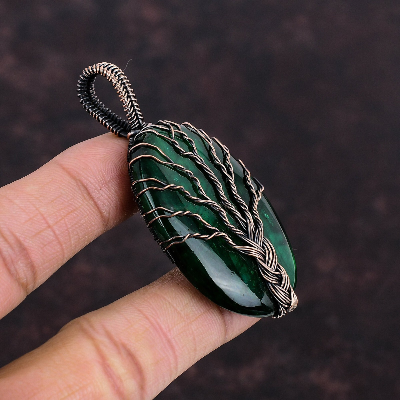 Green Fire Labradorite Copper Love Gift Wire Wrapped Tree Of Life Pendant 2.68″