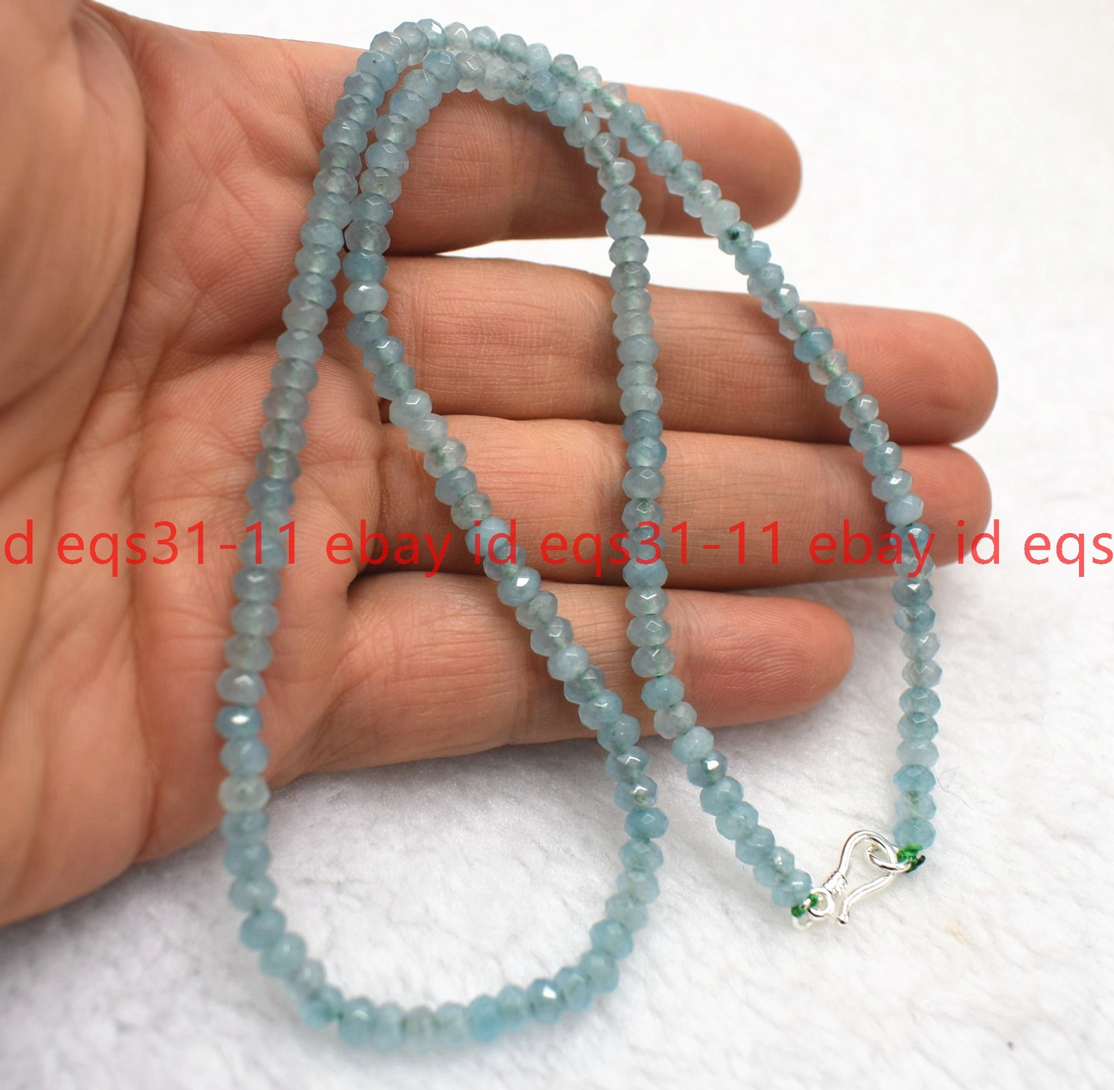 2x4mm Light Aquamarine Faceted Roundel Gems Beads Necklace 16-28” Silver Clasp