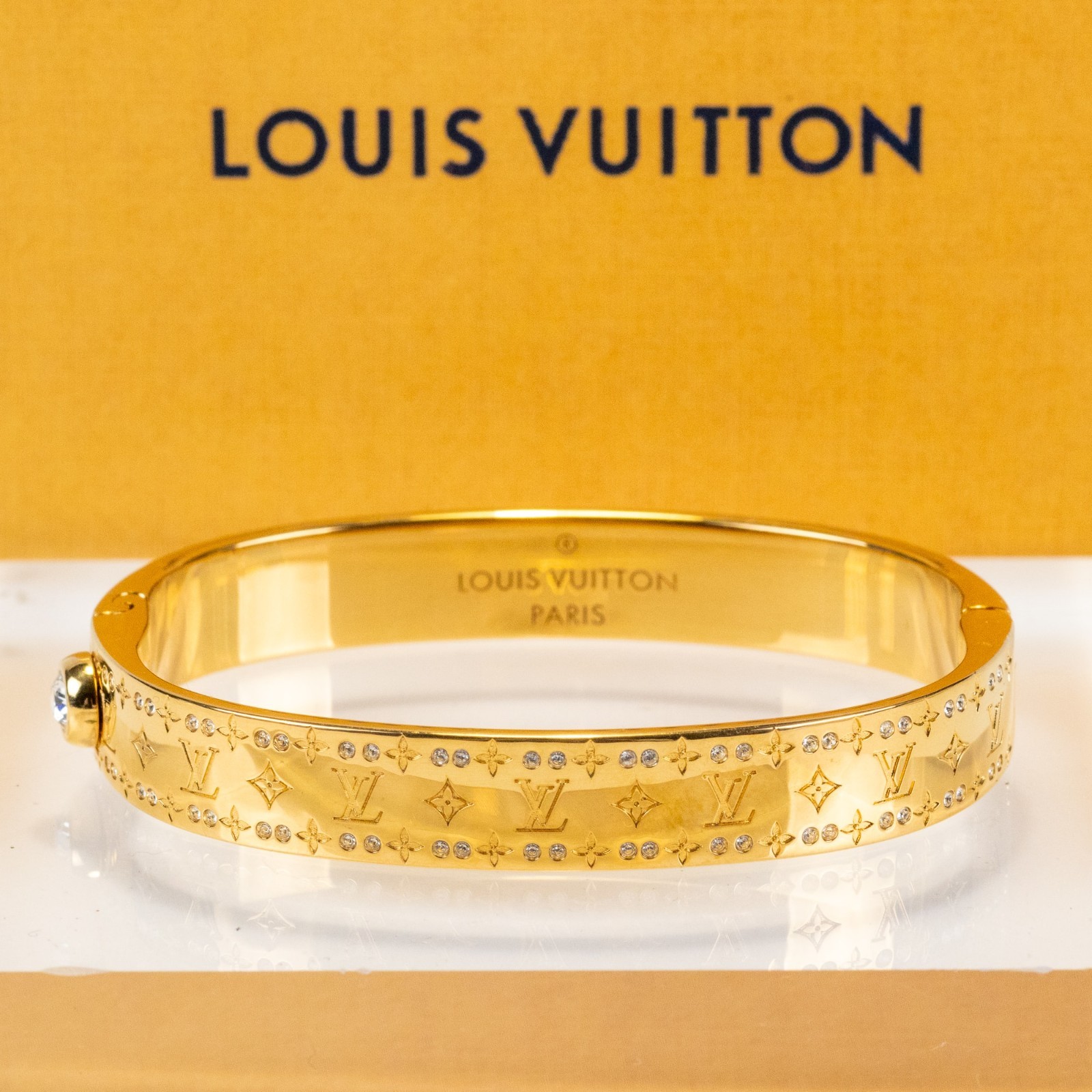 Louis Vuitton Nanogram Strass Bangle Bracelet M64860 Gold Tone Size S LV Auth