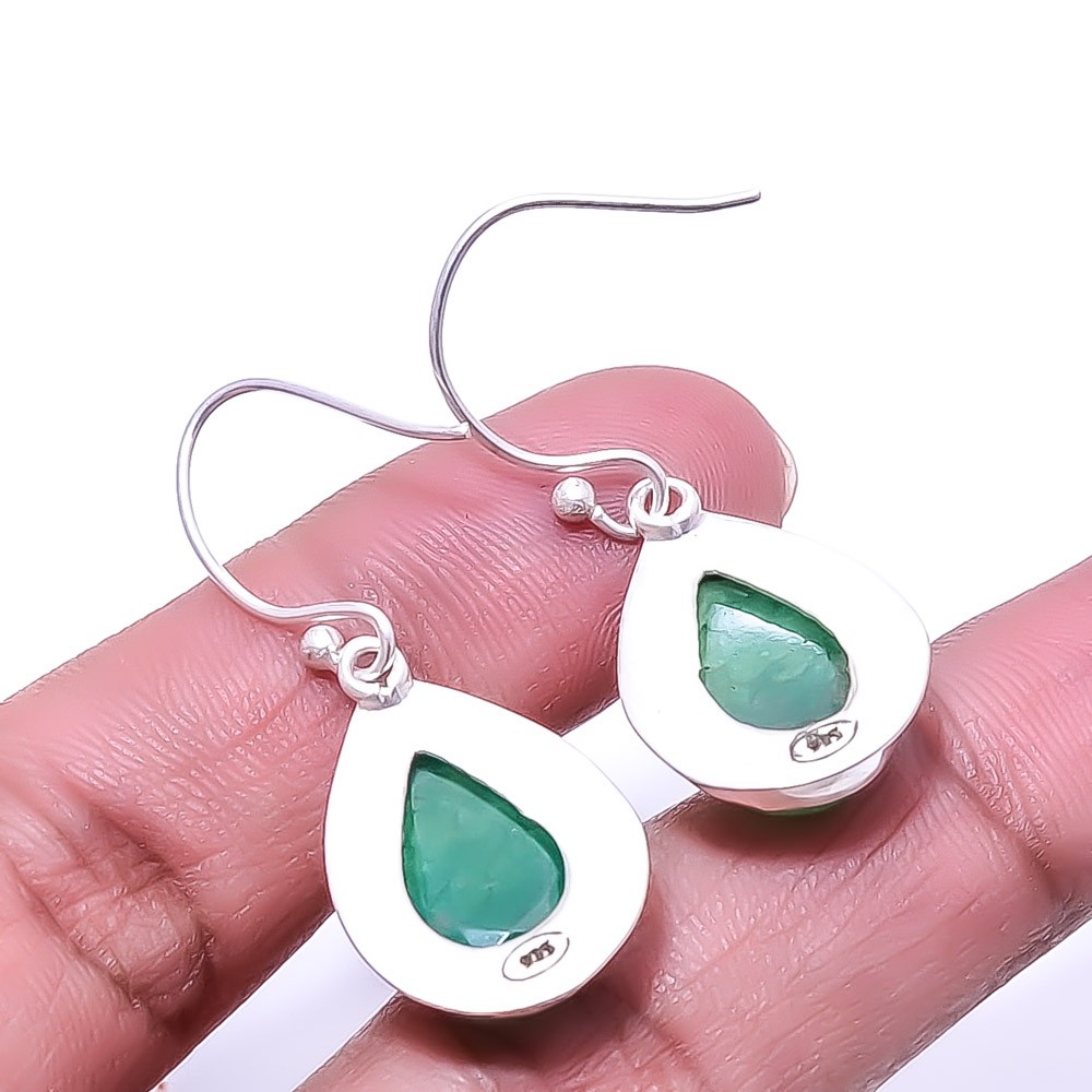 Natural Emerlad -Dyed Quartz 925 Sterling Silver Earring 1.33″, Christmas Gift