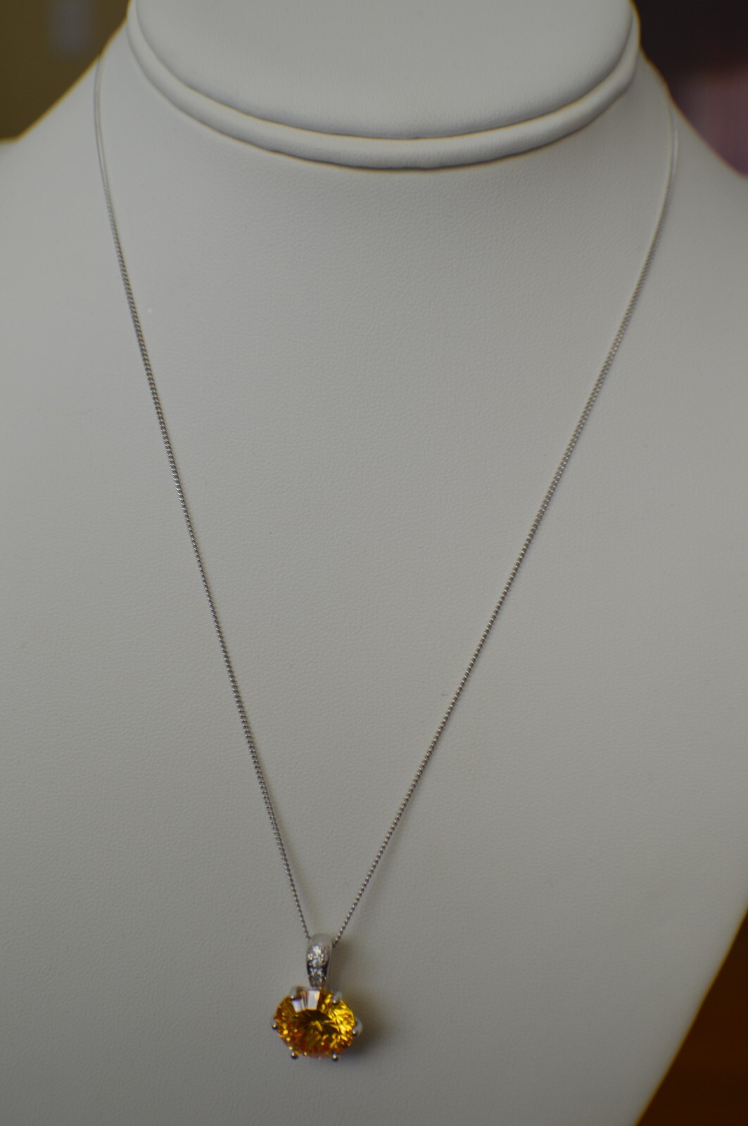 11.50ct Concave Cut Yellow/White Cubic Zirconia Pendant w/18″ Chain 925 S Silver