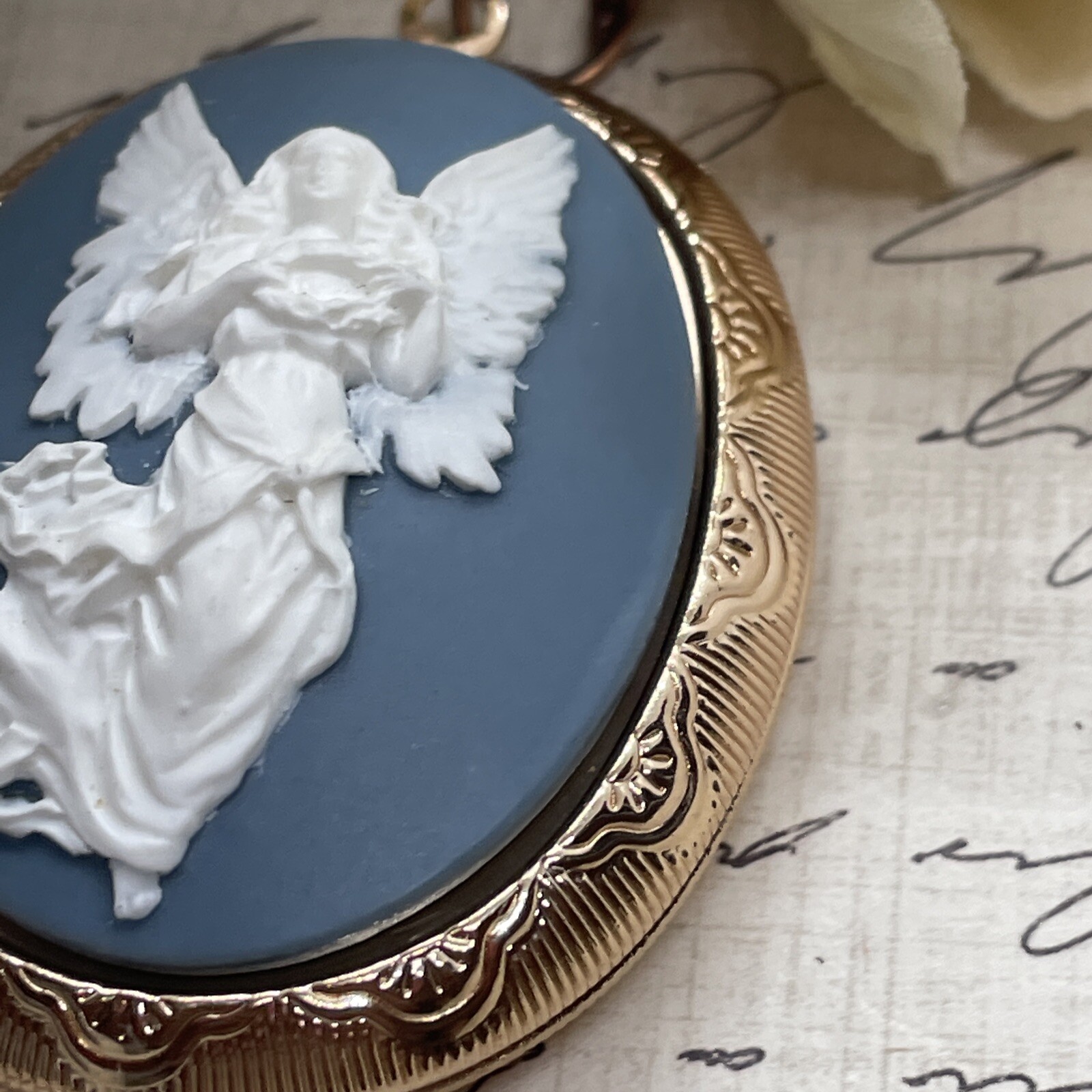 Blue White Angel Wedding Anniversary Birthday Rose Gold gift Bridal Photo Locket