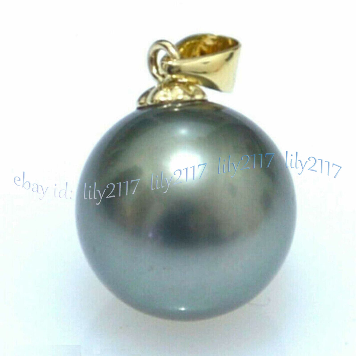 Huge 16mm Dark Gray Round South Sea Shell Pearl Pendant 14k Gold no chain