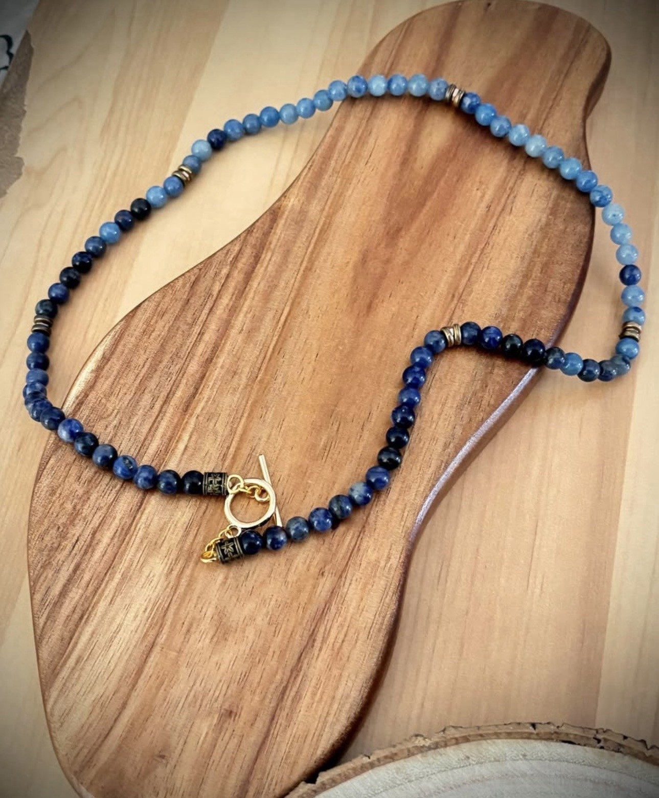 Blue Round Stone Bead Pendant Necklace, Ball/Bead Chain, Lobster Clasp