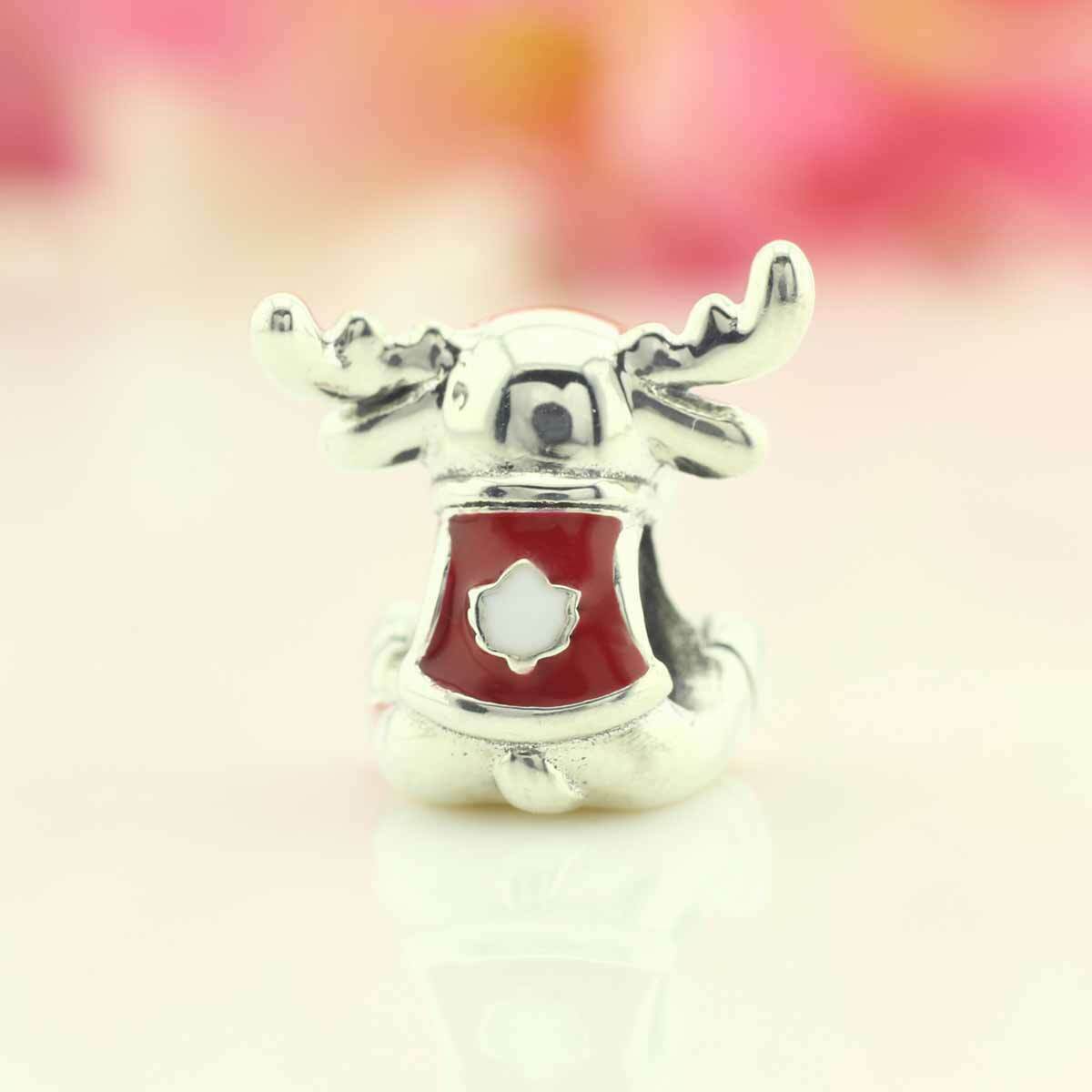 🦌🍁 1 piece European charm – Canada Moose – Maple Leaf silver & red spacer