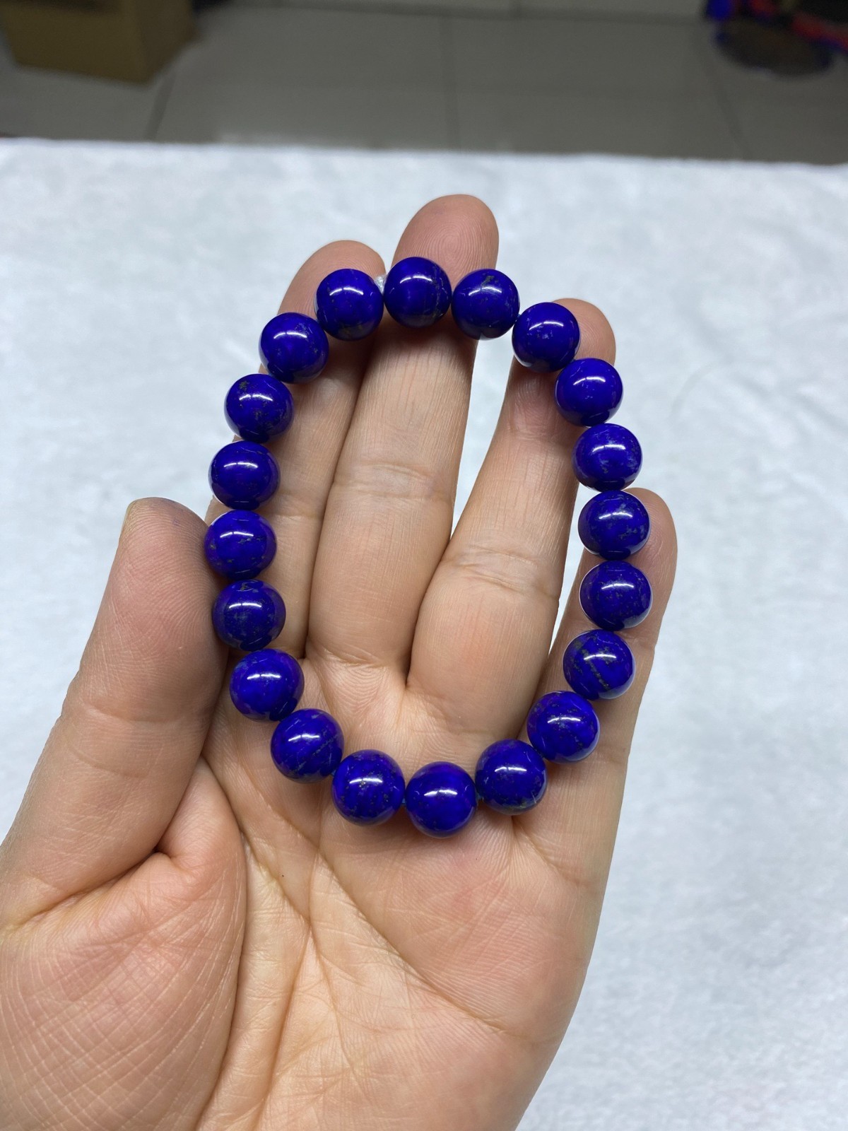 9.8mm Natural Blue Lapis Lazuli Gemstone Stretch Beads Bracelet