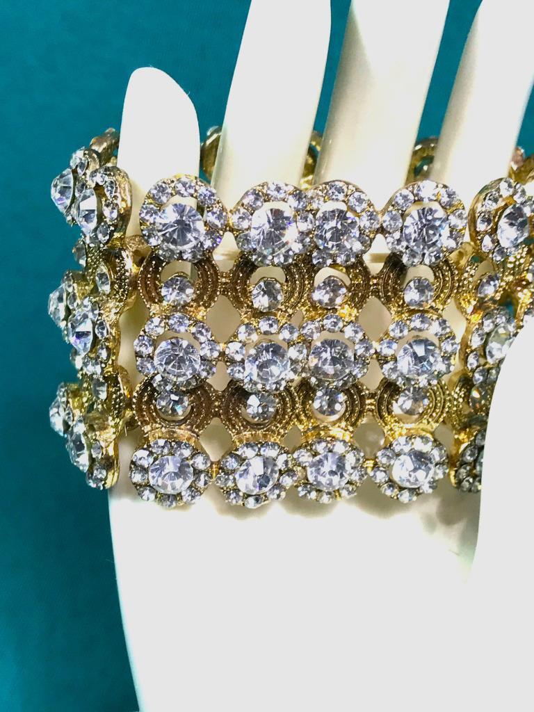 Stretch Rhinestone Bracelet ~ Three Rows ~ 1.5″ Wide ~ Fits Small Wrist