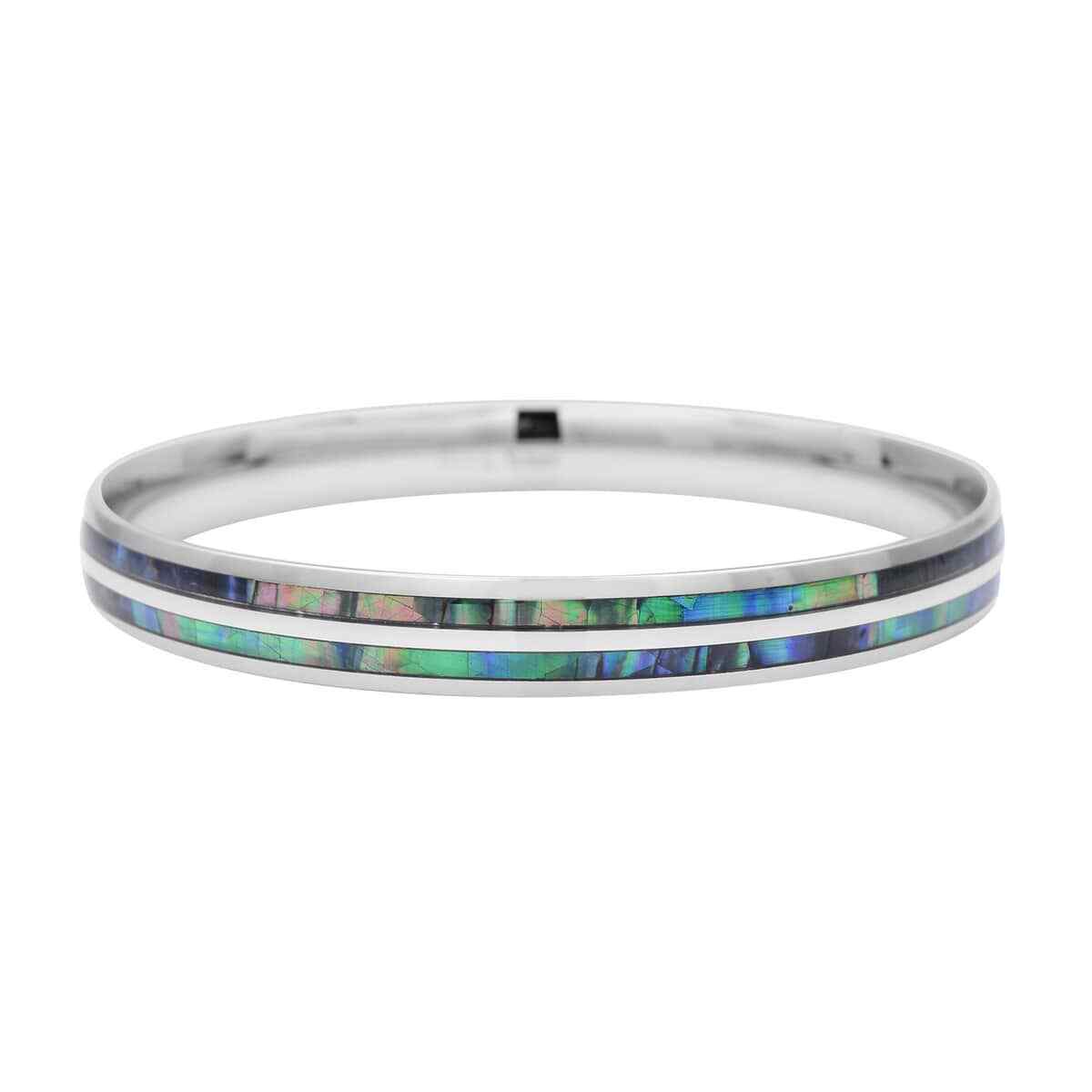 CLASSIC!! Abalone Shell Enameled Bangle Bracelet in Stainless Steel 8.00″