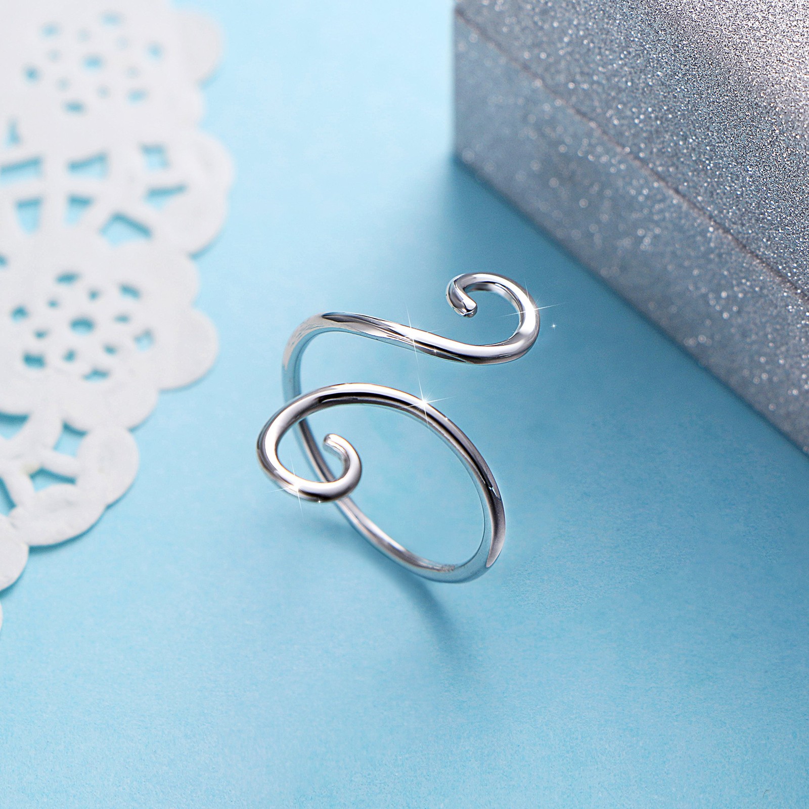 S925 Sterling Silver Adjustable Wrap Open Ring for Women