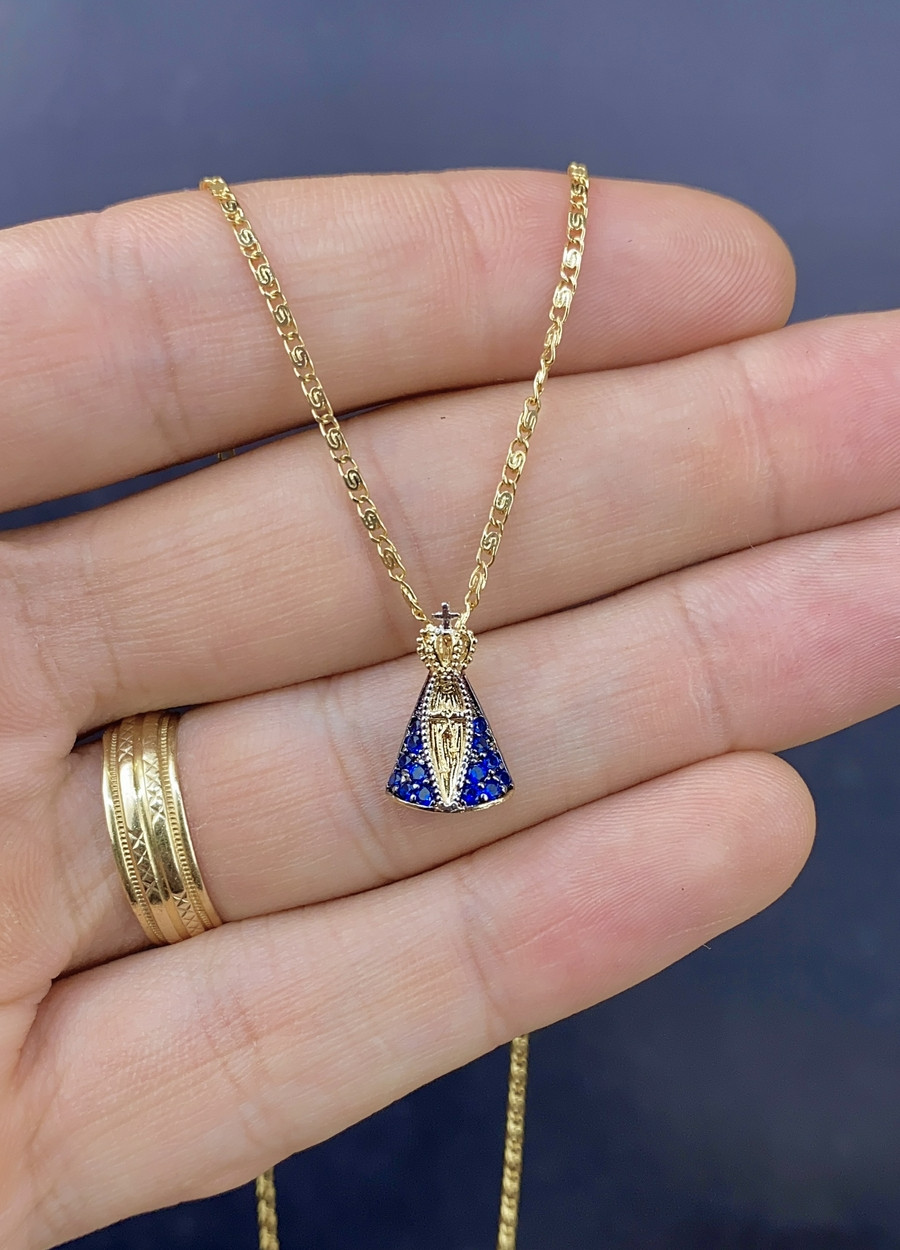 Womens Elegant Virgin Mary Necklace Snail Chain 20″ Virgin Aparecida Gold Filled