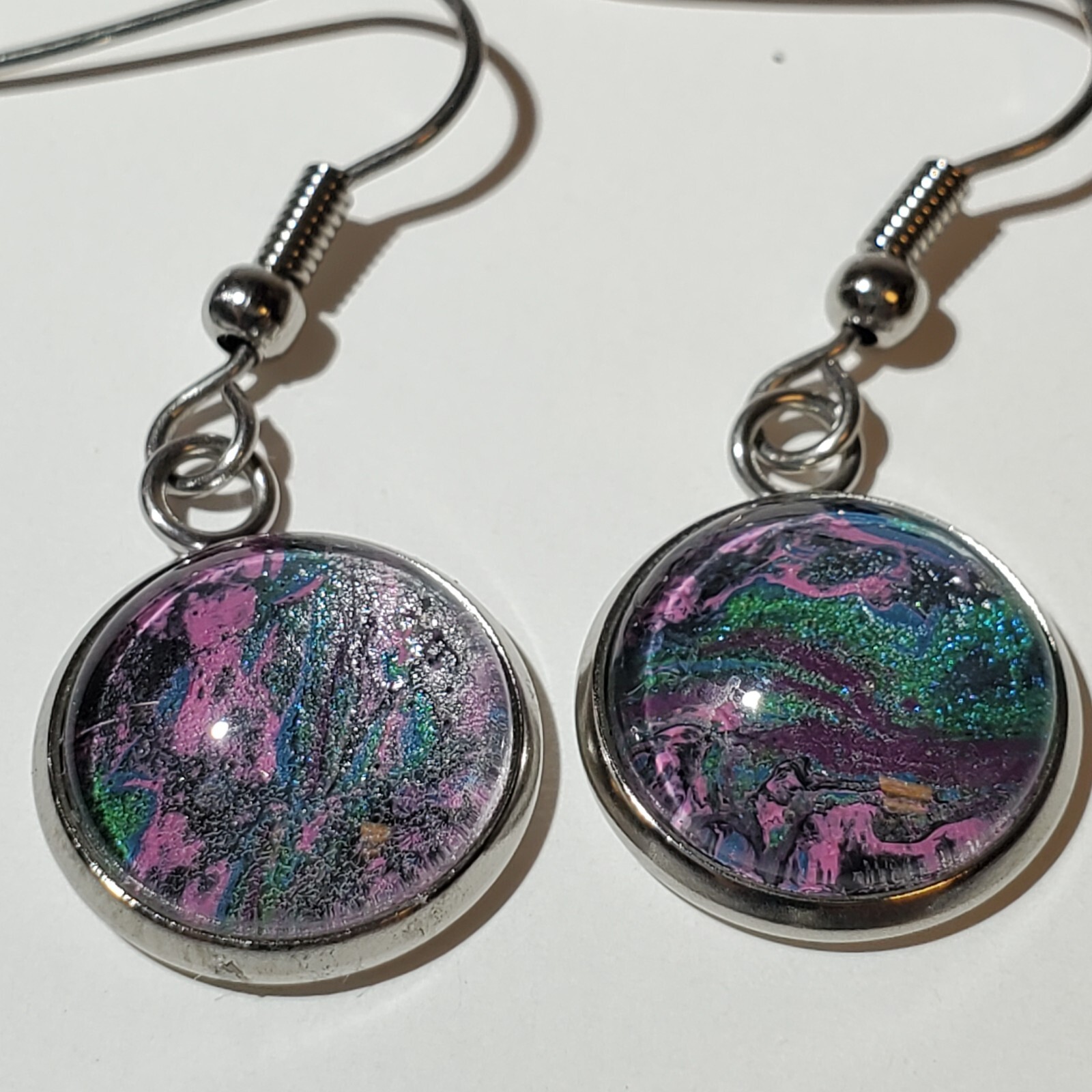 Necklace and Earrings Set, Acrylic Paint Pour Painting Jewelry, A10