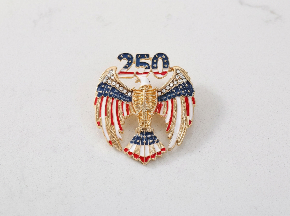 USA 250th Anniversary Patriotic Eagle Brooch Pin American Flag Rhinestone Gift