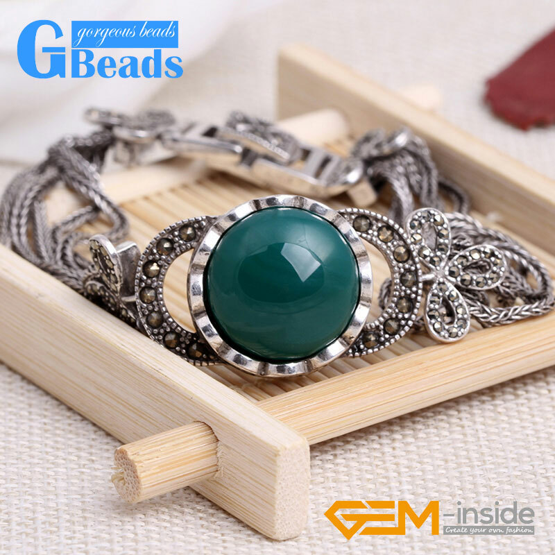 Stone Rivets Round Beads Tassel Chain Jewelry Bracelet 7″ with Gift Box 20mm