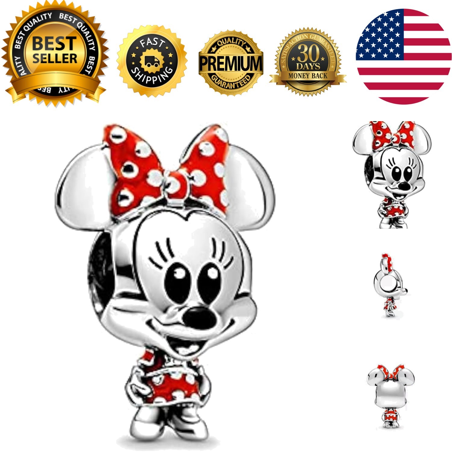 Sterling Silver Mickey Mouse Charm with 5A Cubic Zirconia – Perfect Gift Idea