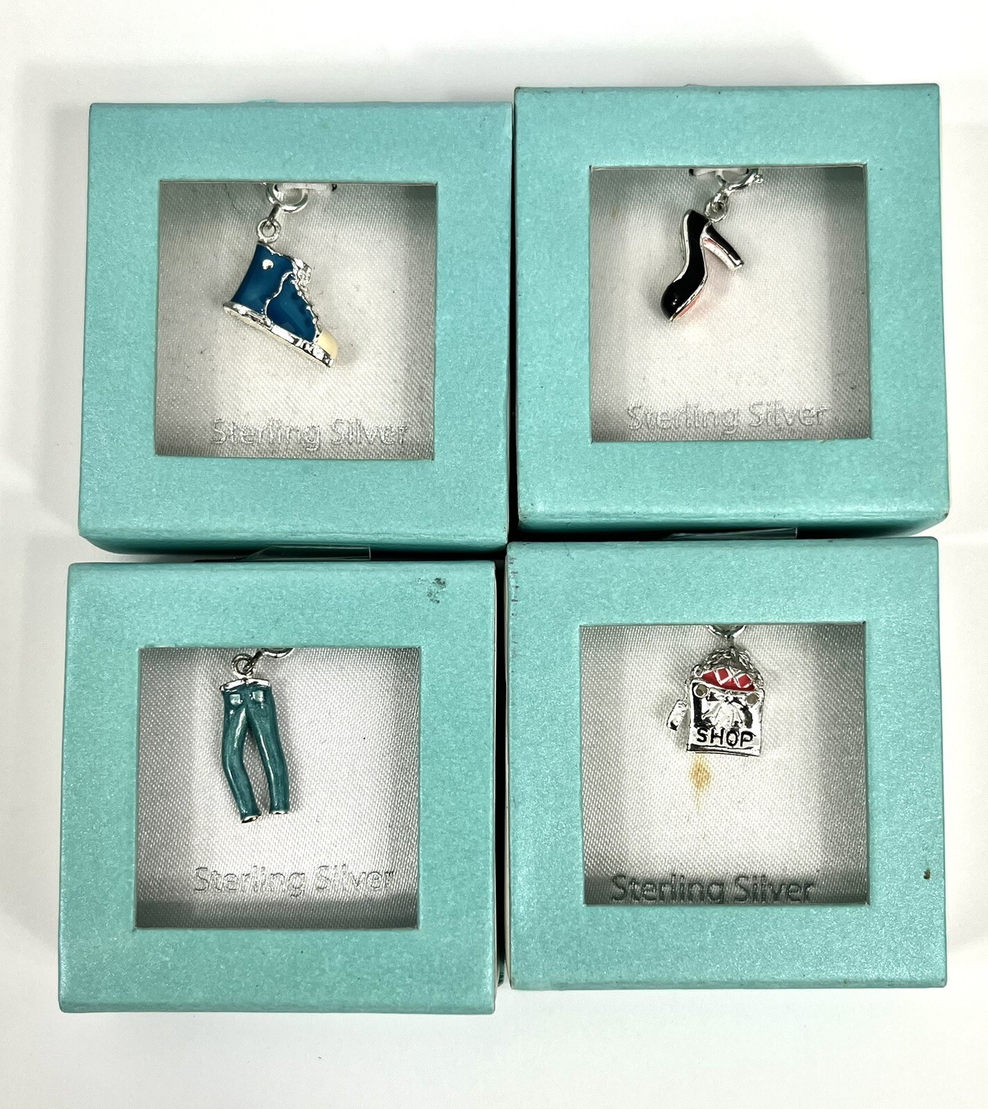 Sterling Silver Charms Bracelet Lot of 4 Charms Shoes, Pants, High Heel, Bag