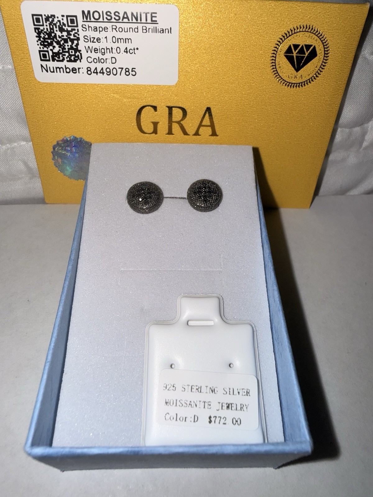 GRA 925 Sterling Silver Round Brilliant Moissanite Stud Earrings Butterfly