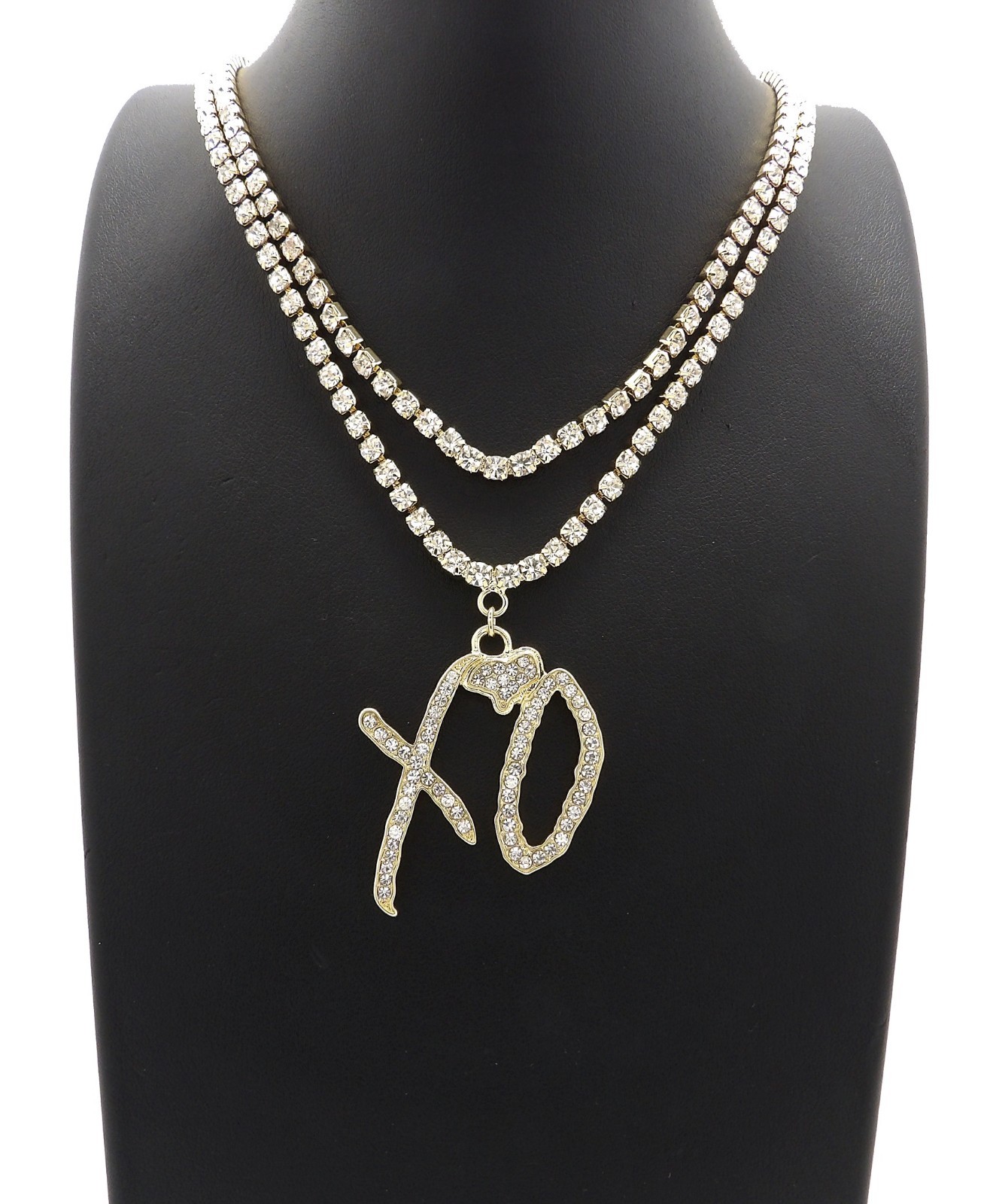Iced Hip Hop Rapper XO Pendant w/ 3mm 16″ & 18″ 1 Row Tennis Chain Necklace
