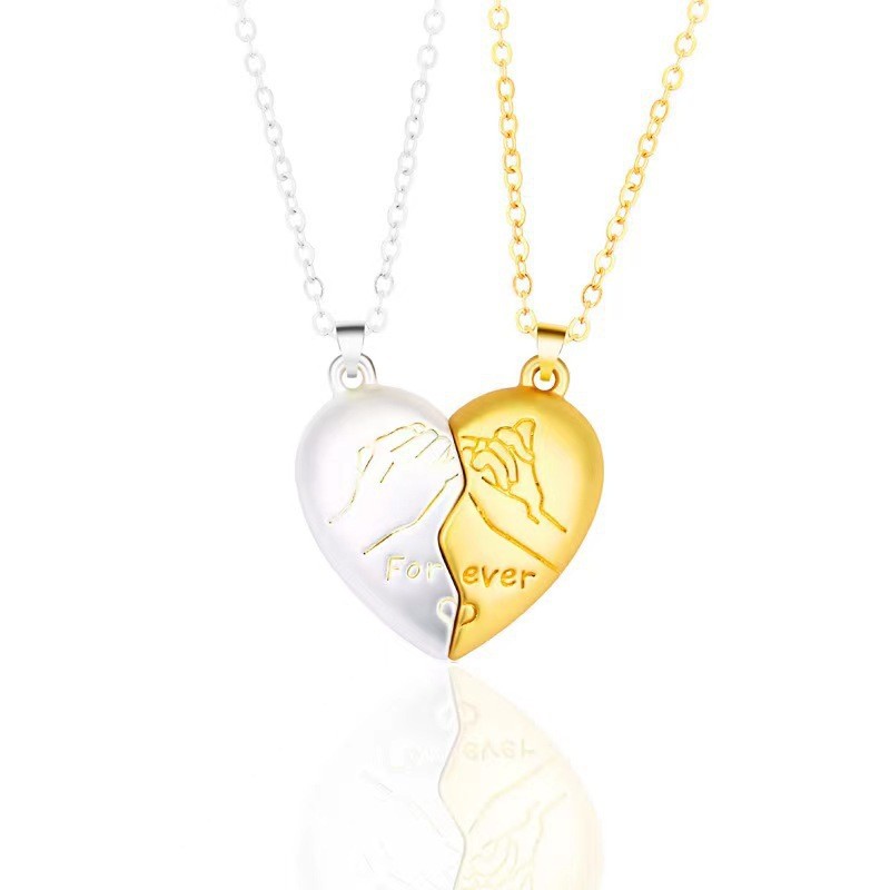 Pinky Promise Heart Couple Necklace Magnetic Matching Pendant Clavicle Chain