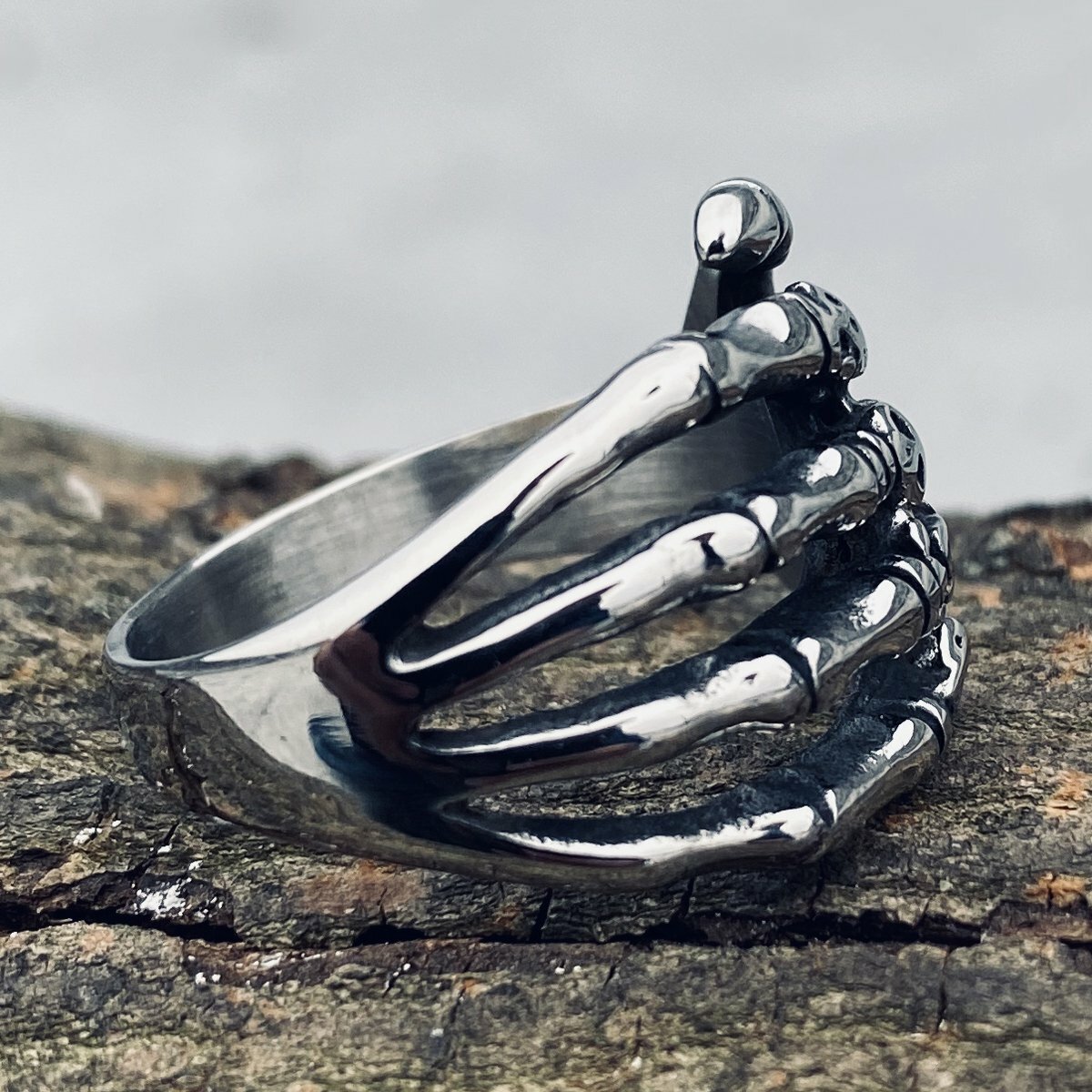MENDEL Mens Skull Skeleton Hand Finger Ring For Men Stainless Steel Size 7-15