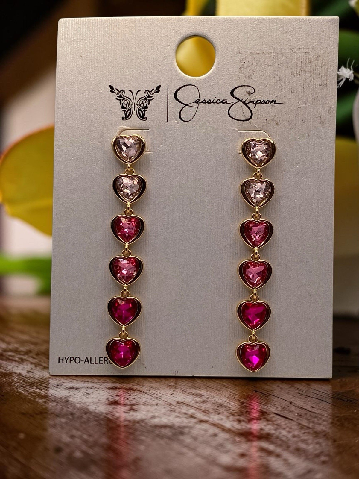 Jessica Simpson “Multi Shades of Pink” Heart Drop Earrings Hypoallergenic