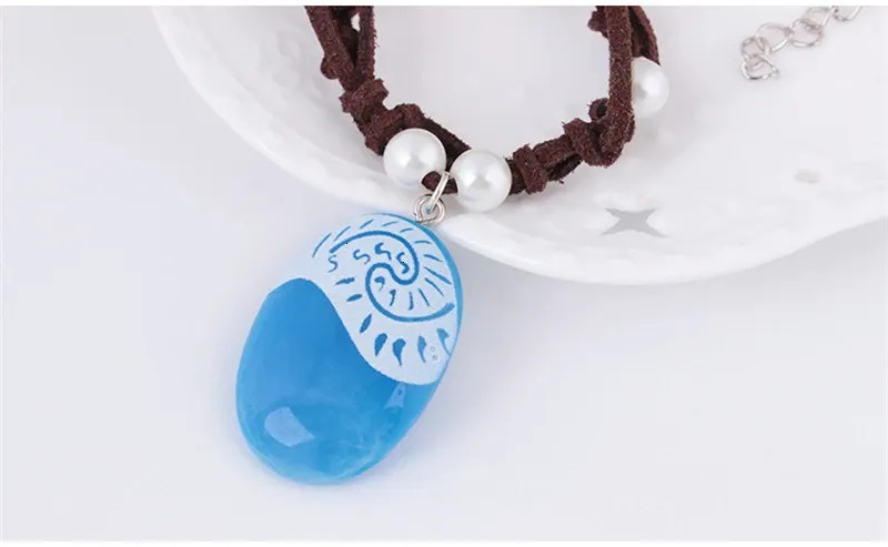 Blue Stone Luminous Pendant Necklace Rope Chain Fashion Jewelry