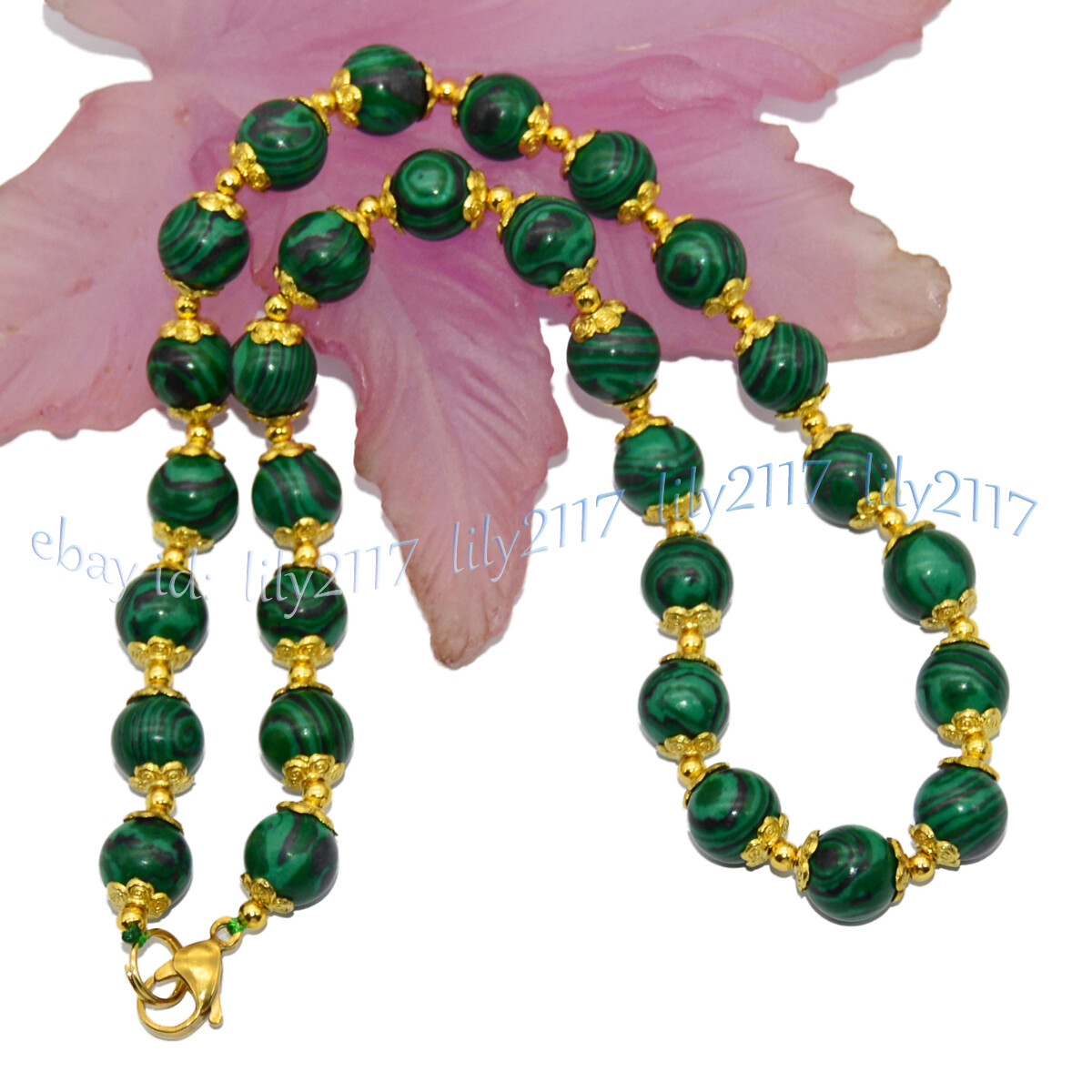 8/10/12mm Round Green Malachite Artificial Gemstone Beaded Necklaces 14-48 inch