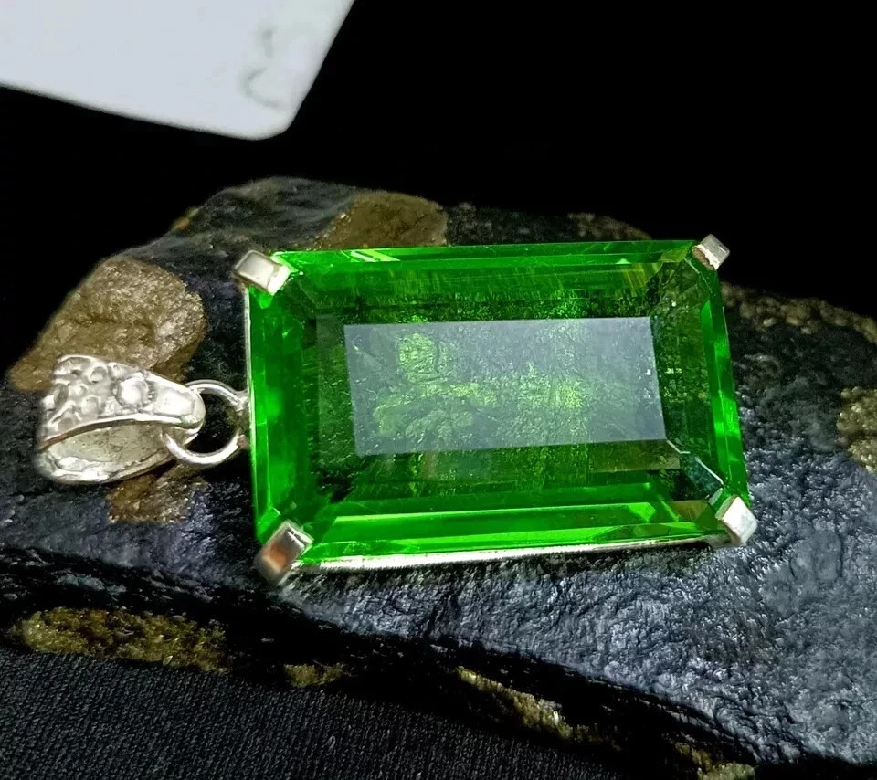100 Ct+ Certified Natural Green Topaz 925 Solid Silver Pendant Loose Gemstone