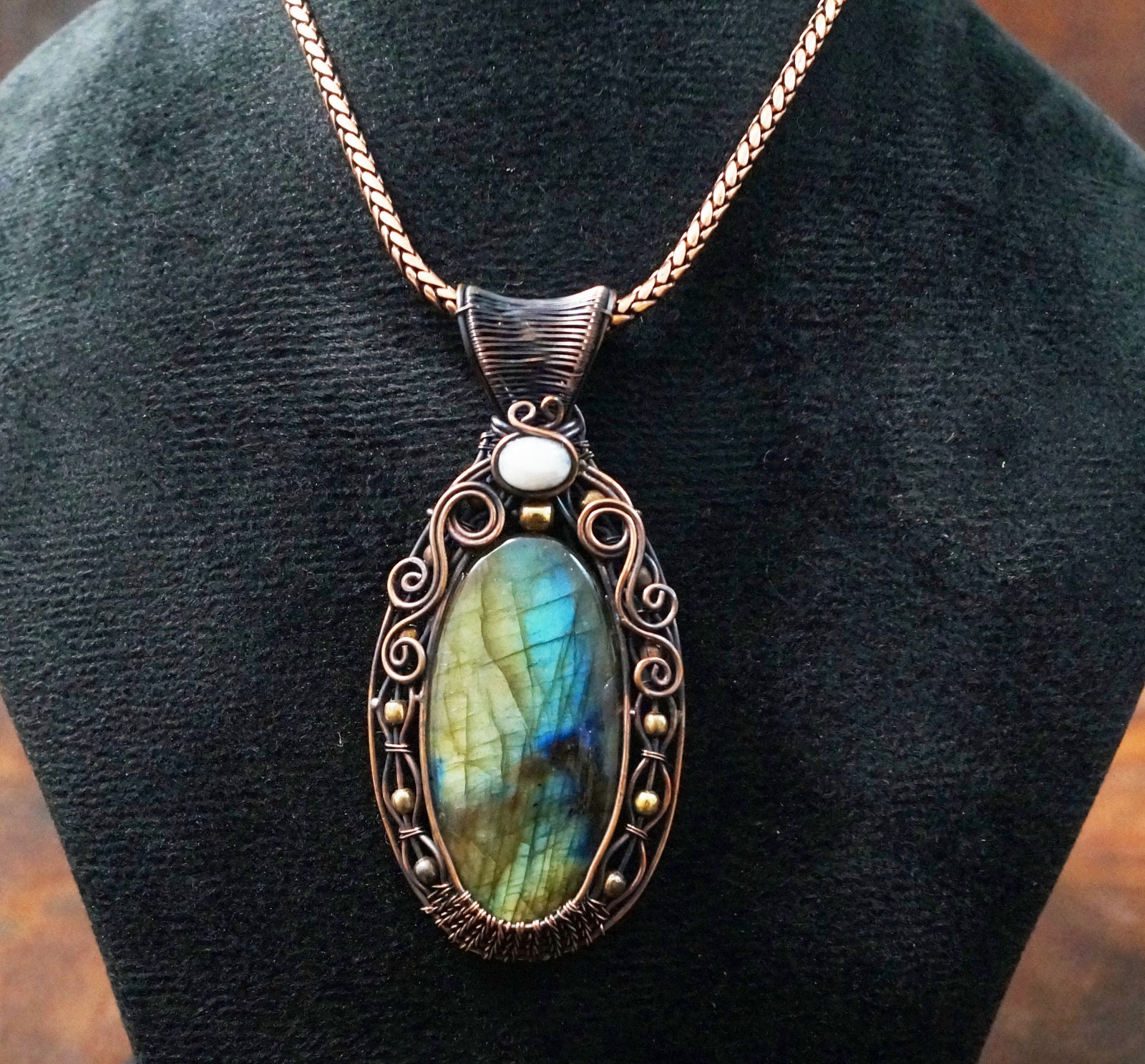 Green flash Labradorite Copper Wire Wrapped Pendant Handmade Gift Jewelry (PD-86