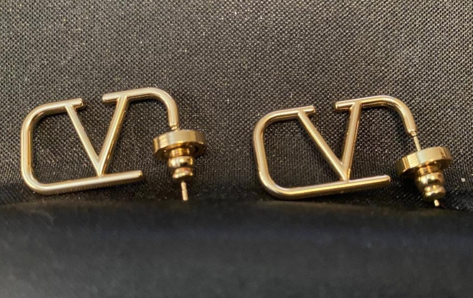 Stunning Pre loved Womens Valentino Gold Tone V Logo Earrings.