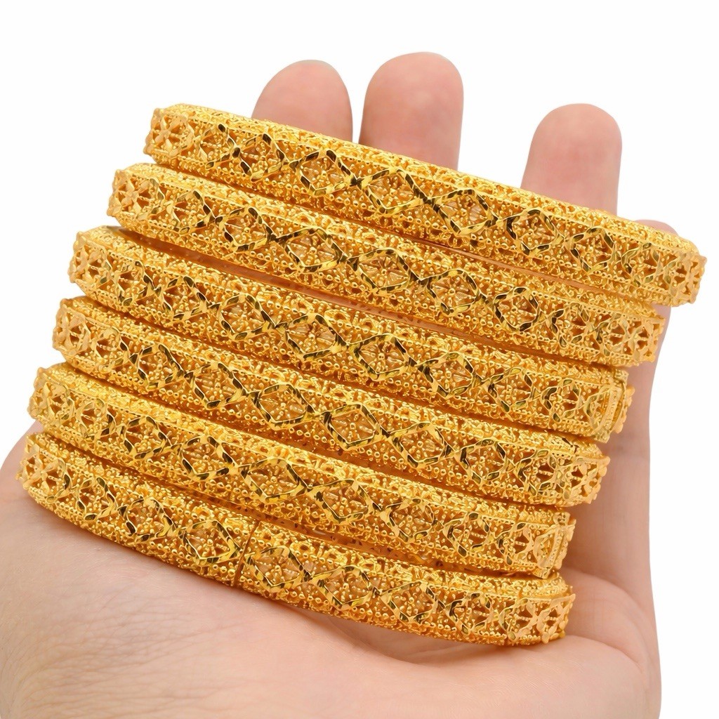 Gold Plated Open Bangles, Bracelets, 6 Pcs
