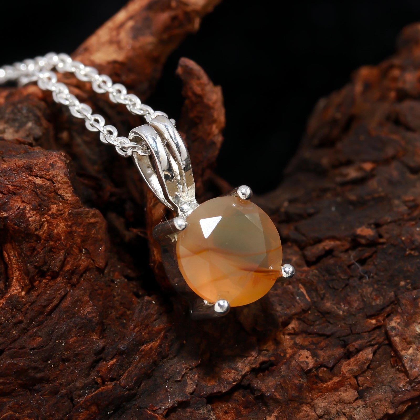 Natural Montana Agate Round Chain Pendant 925 Sterling Silver Handmade Jewelry