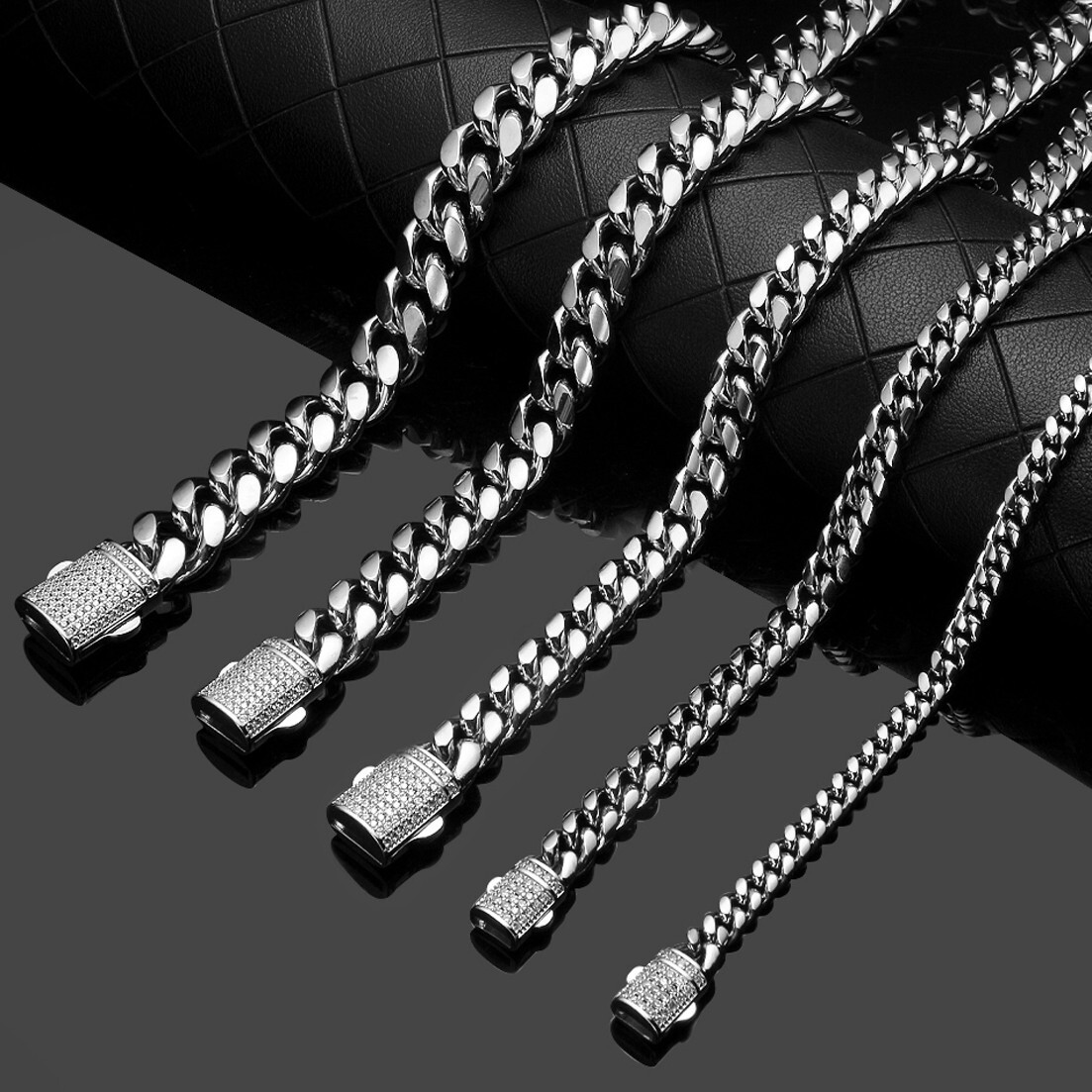 6/8/10/12/14mm MEN Stainless Steel Silver Miami Cuban Curb Link Chain Bracelet