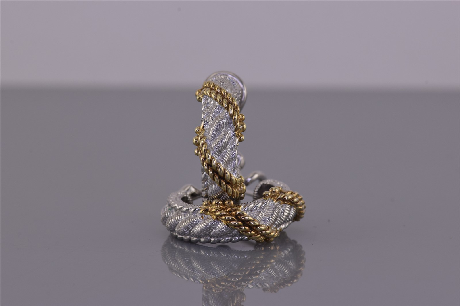 JUDITH RIPKA Two Tone Sterling Silver Braided Rope Cable Leverback 925 Earrings