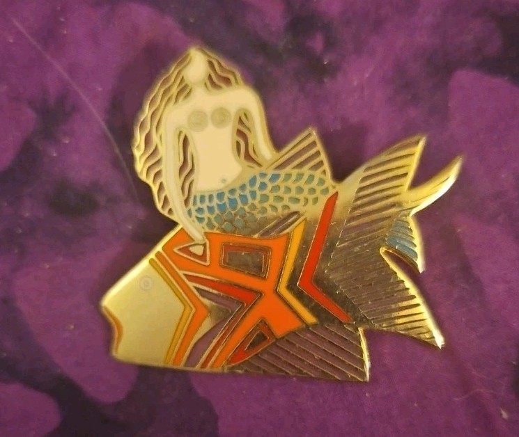 Laurel Burch Sea Goddess Pin Mermaid Riding Fish Signed HTF
