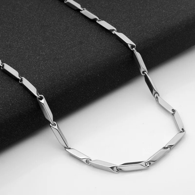 Wholesale Stainless Steel Silver Rhombus Square Seeds Chain Necklace Men’s Gift