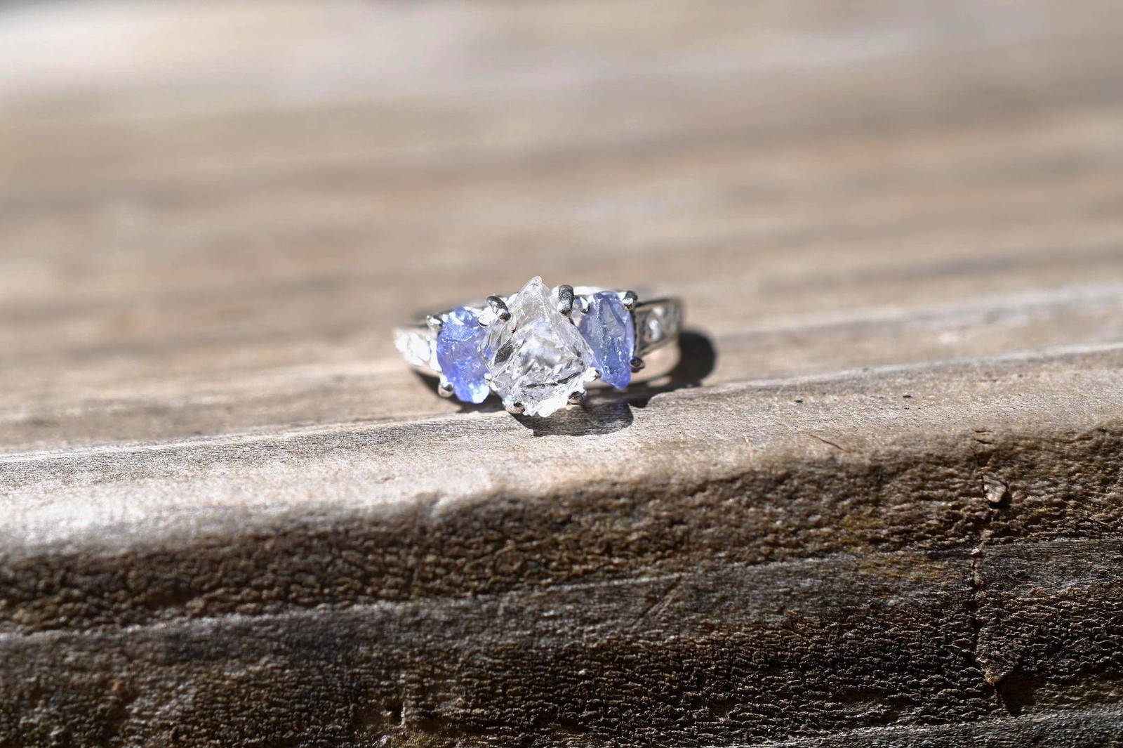 Engagement ring Tanzanite and Lake County diamond sterling silver size 3 4 5 6