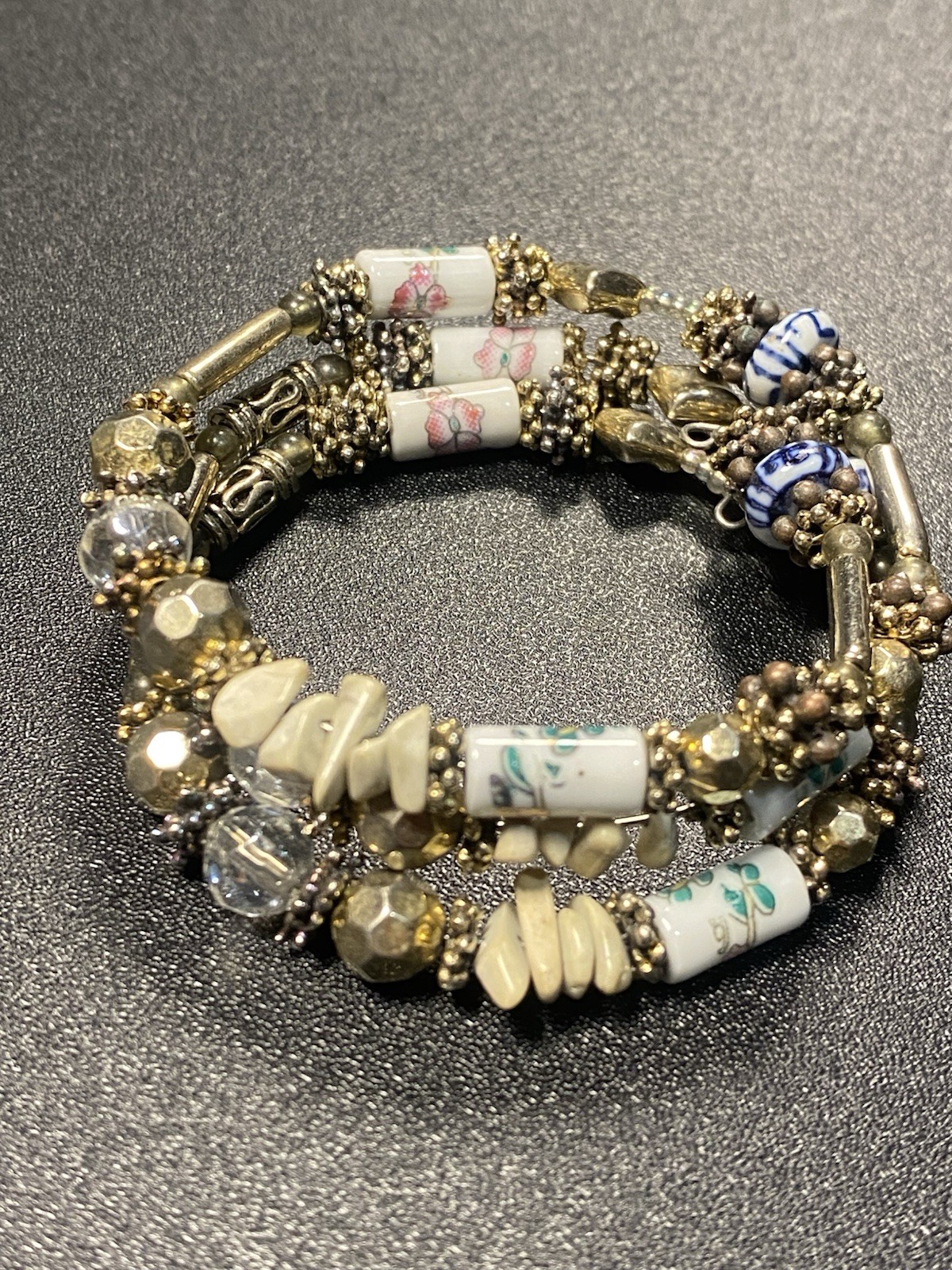 Premium Color Wheel Memory Wire Wrap Faceted Lampwork Beaded Bracelet