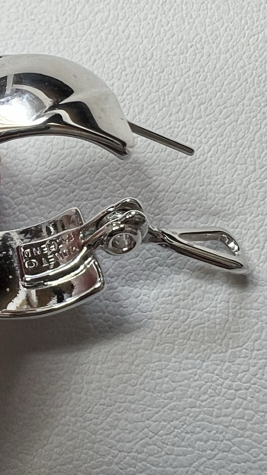 Monet Vintage Silver Tone Signed Hoop Earrings Latch Back, No Stone 0.9in