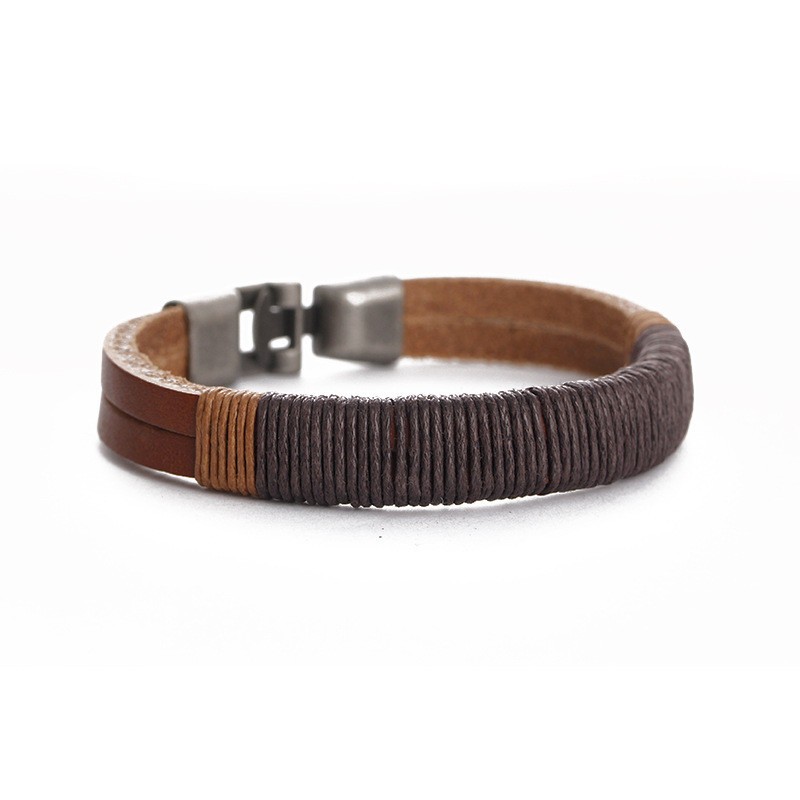 New Surfer Men’s Vintage Hemp Wrap Leather Wristband Bracelet Cuff Black Brown