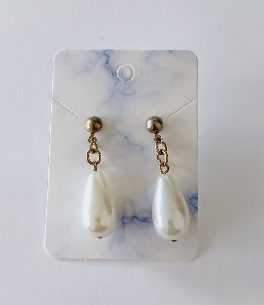 White Teardrop Beaded Dangle Drop Stud Earrings