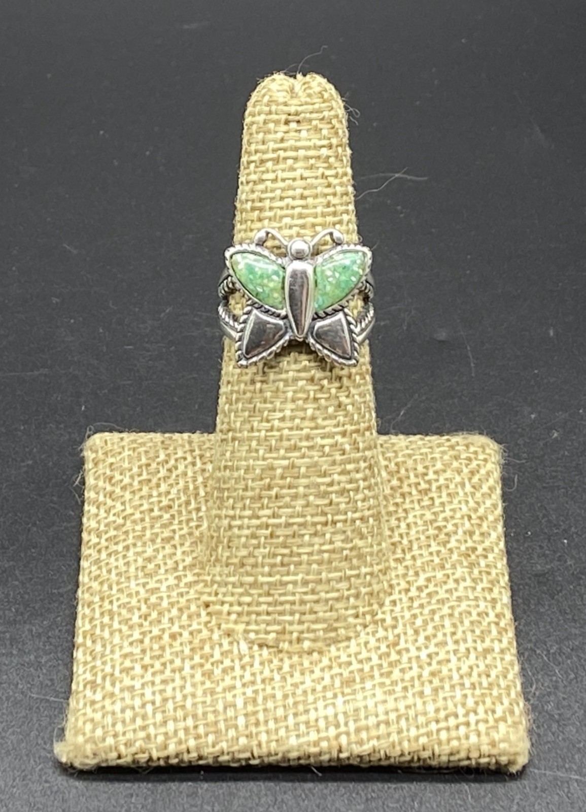 CAROLYN POLLACK-Sterling Green Turquoise Composite Rope Texture Ring-SIZE 5 3/4