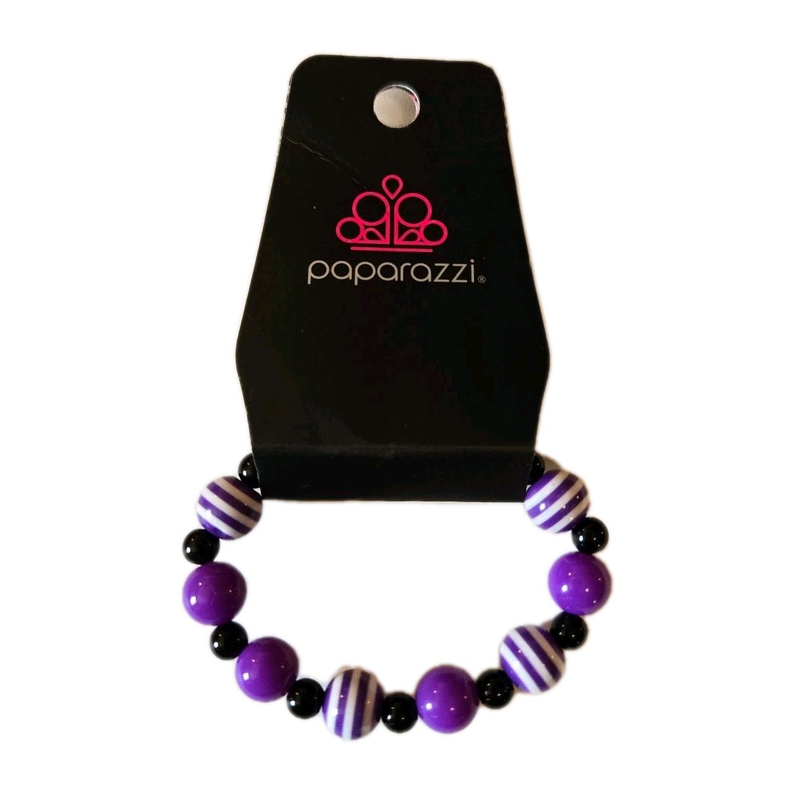 Paparazzi Stretch Beaded Bracelet Purple Black White Striped New