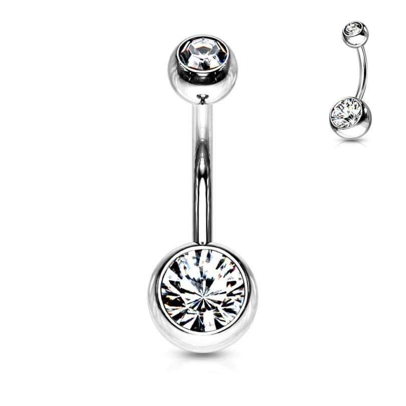Double Jewel Gem Belly Button Ring Bar Navel Piercing Colourful Stainless Steel