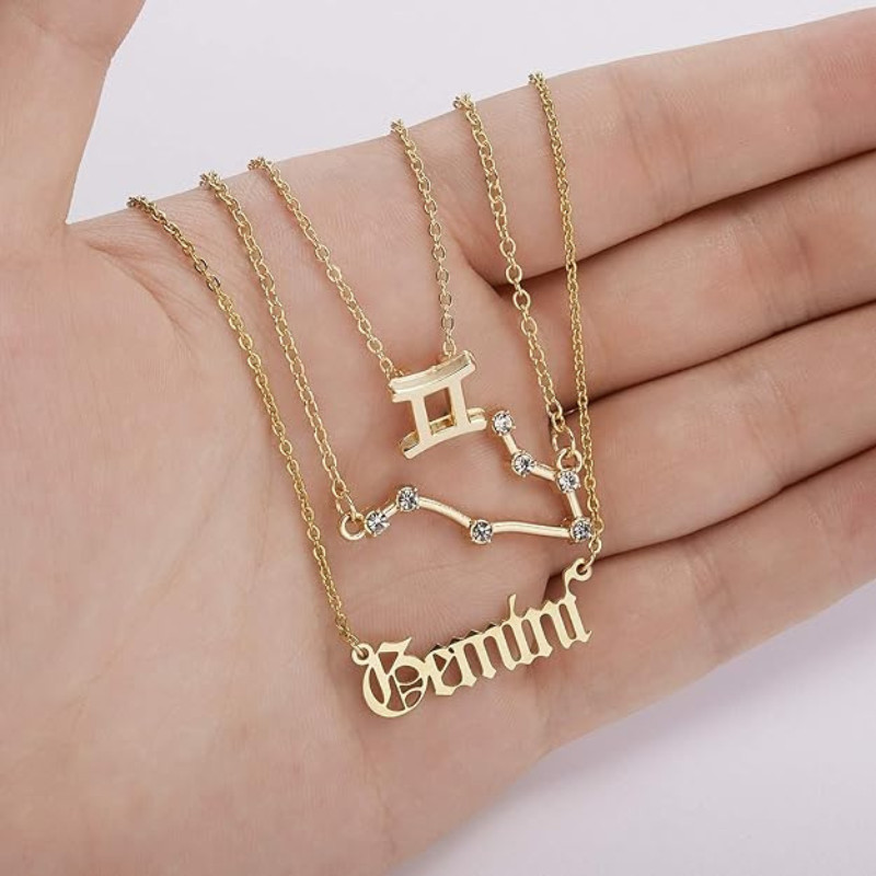 3pcs 12 Constellation Zodiac Sign Pendant Necklace Clavicle Chain Women Jewelry