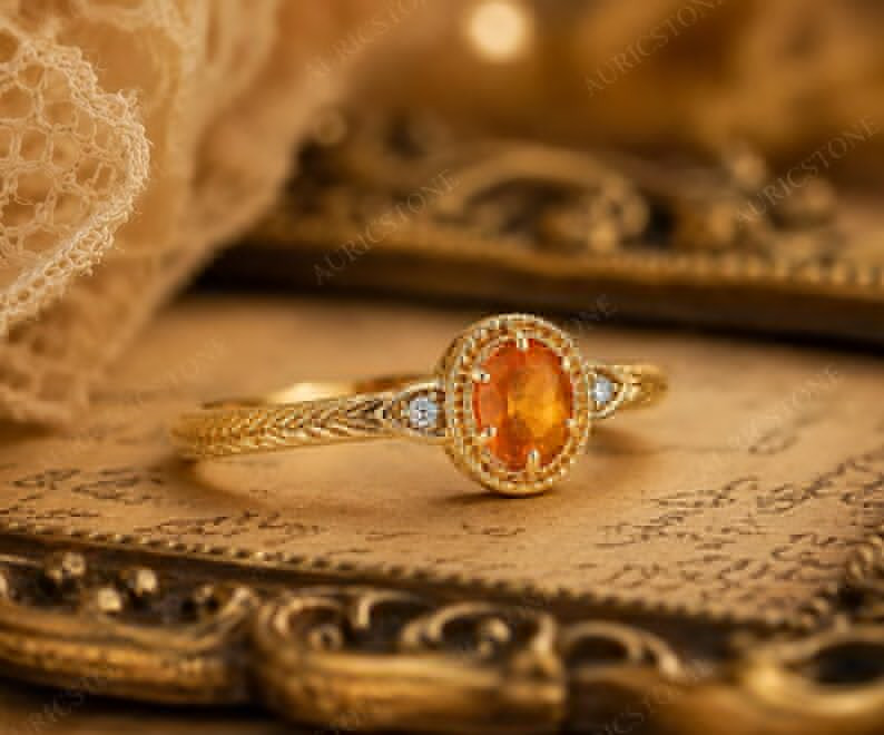 Lab Created Citrine Ring, Base Metal: Brass Finish: Gold Plated, Gift For Her